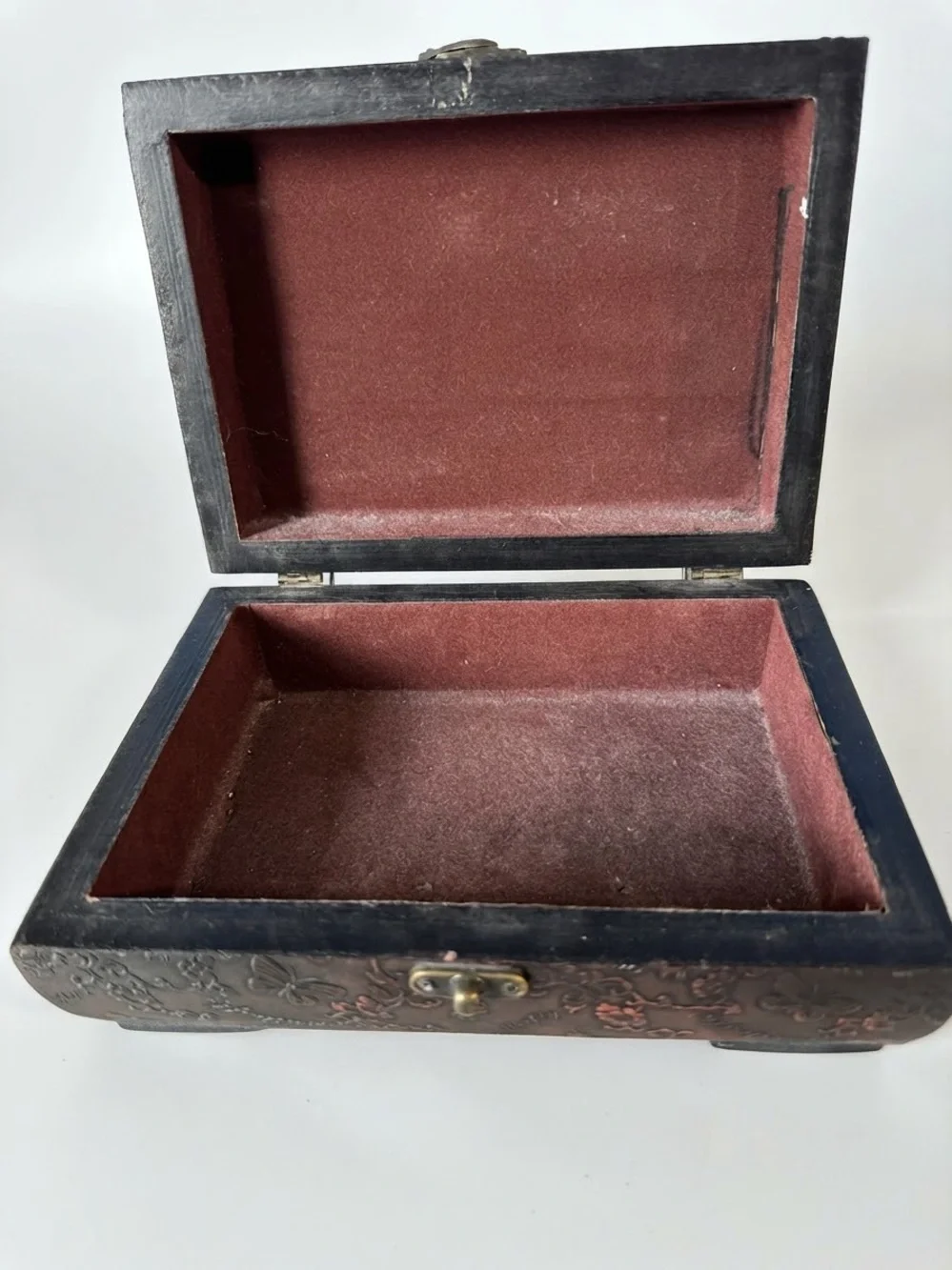 Vintage Embossed butterfly Jewelry Storage Box - Brown